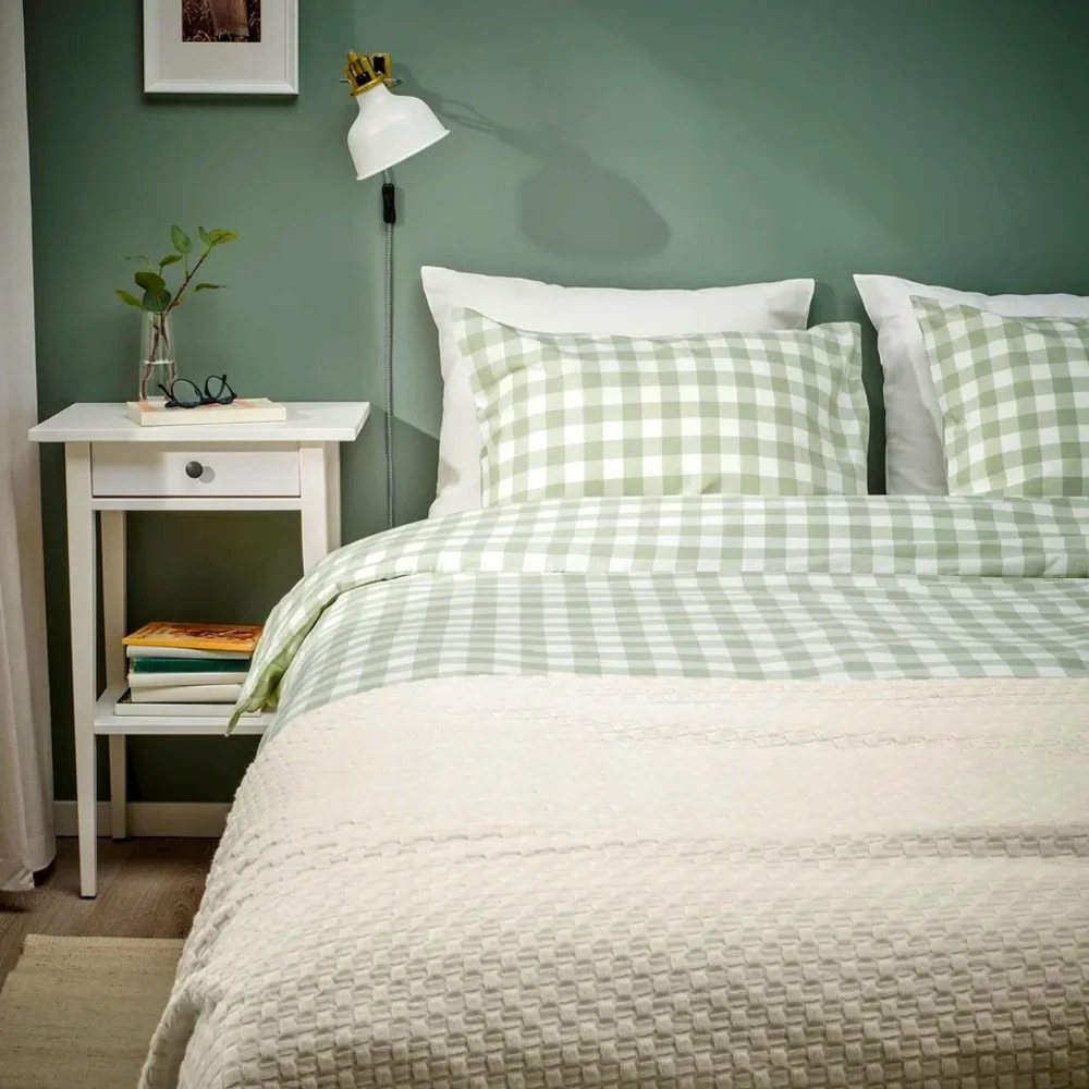 100% Cotton Green Checkered Duvet Set